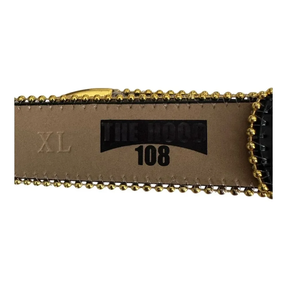 Studded Western Rhinestone Belt‎ Black Strap Gold Rhinestones Unisex XL 37